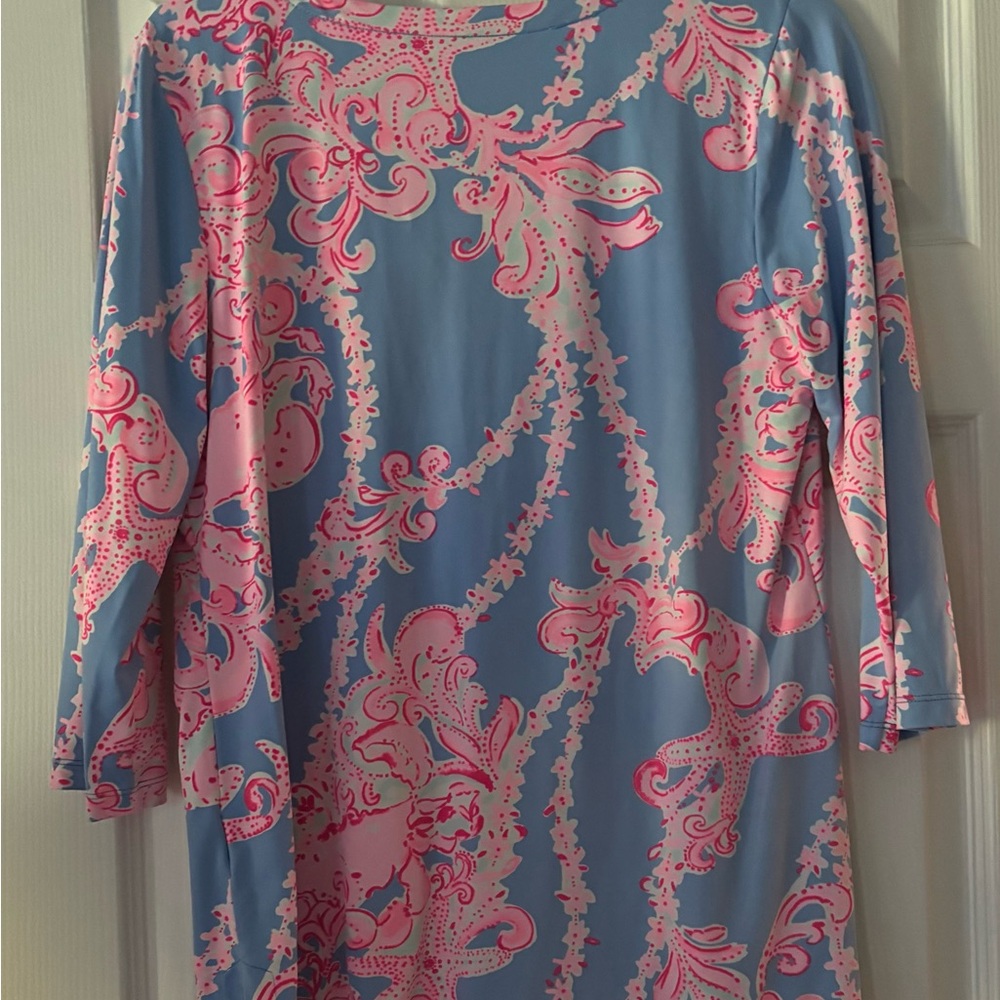Lilly Pulitzer CHILLY LILLY KARINA TUNIC Blue Peri Go With The Flow size L EUC - Picture 3 of 5